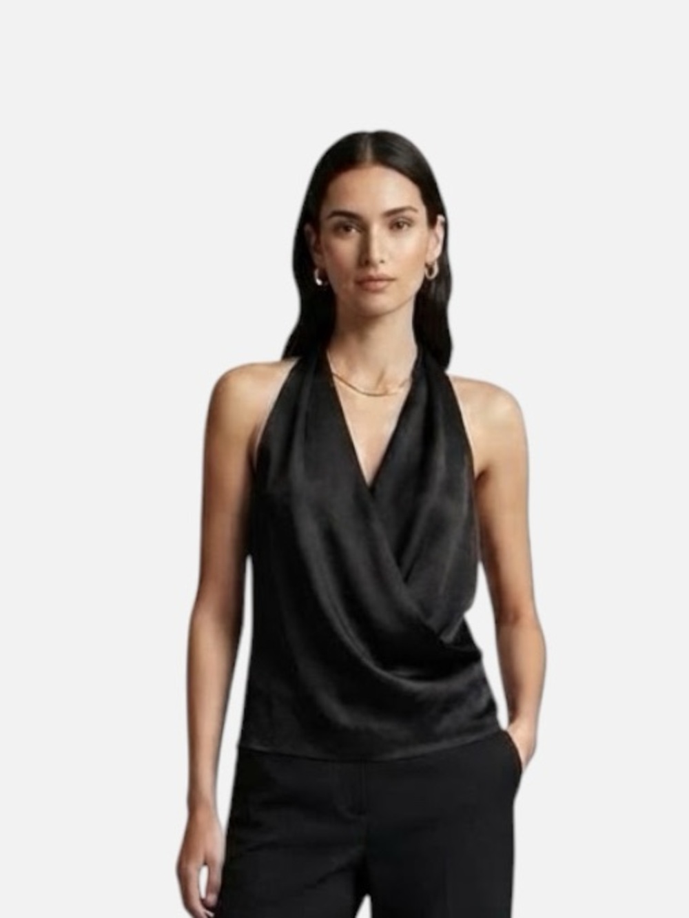 Moa Moa Black Satin Cowl Neck Halter Top NWT Sz L